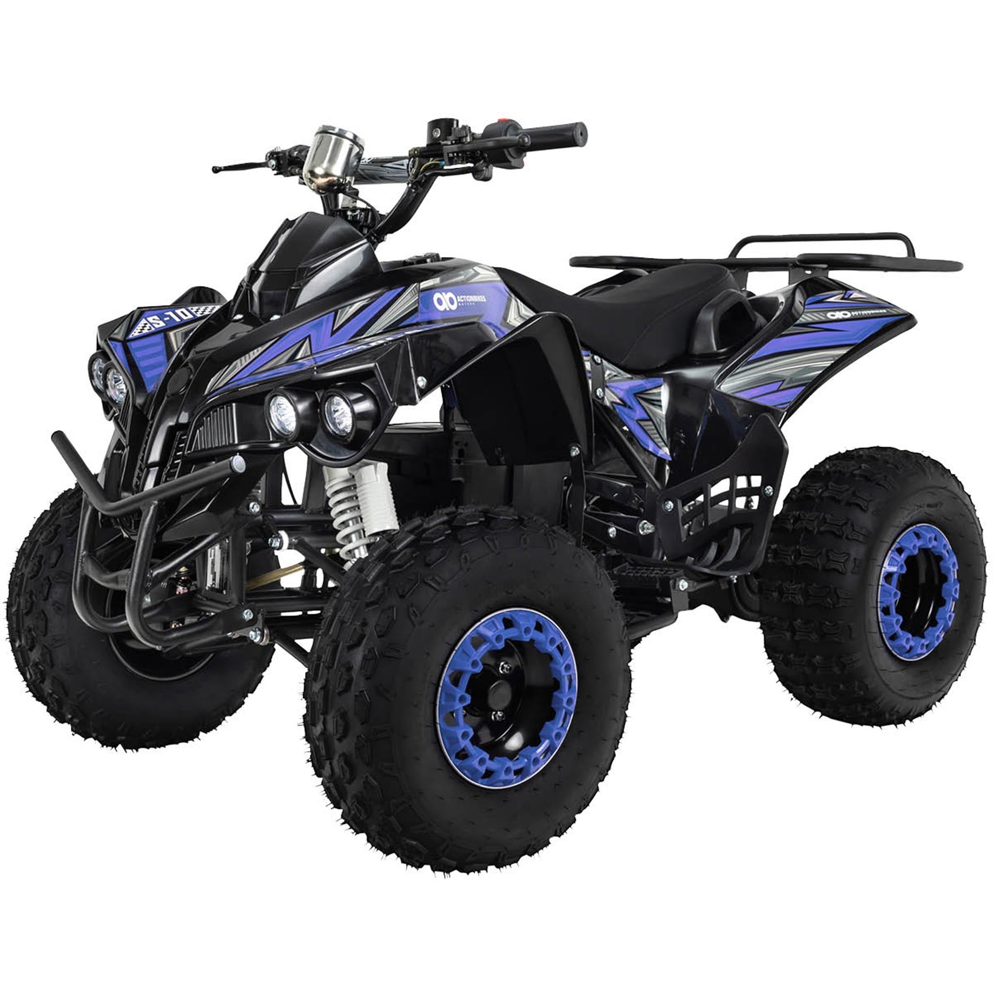 Elektro-Kinderquad S-10, Pocket-Quad mit 1000 Watt, Federung, Scheiben-/Trommelbremsen, bis 20 km/h (sw/blau) - Bild 1