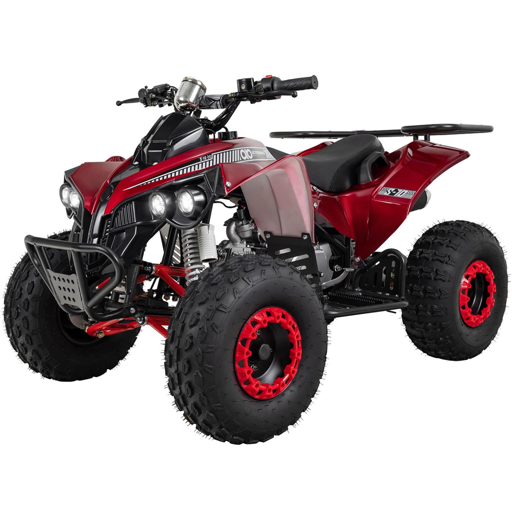 Benzin-Jugend-Quad S-10, 125ccm, ATV, Gepäckträger, Not-Aus-Leine, Halbautomatik, Scheibenbremse (Metallic/Rot)