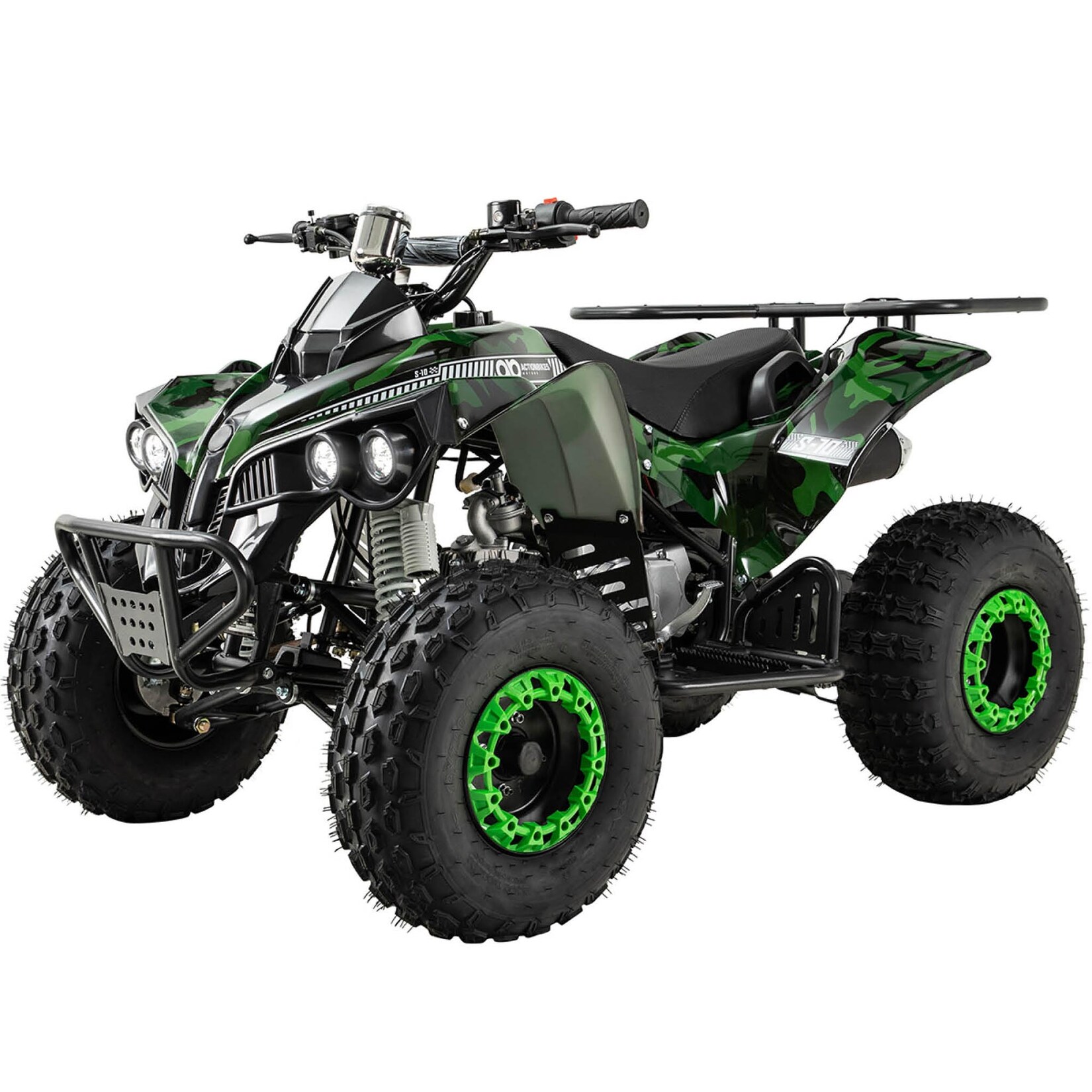 Benzin-Jugend-Quad S-10, 125ccm, ATV, Gepäckträger, Not-Aus-Leine, Halbautomatik, Scheibenbremse (lackiert Camouflage)