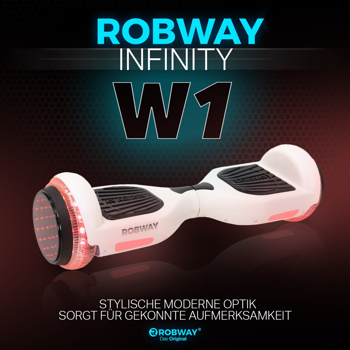 ROBWAY W1 Hoverboard f&uuml;r Erwachsene und Kinder, 6,5 Zoll, Self-Balance, Bluetooth, App, 700 Watt, LEDs (Wei&szlig; Matt Infinity RG1) - Bild 1