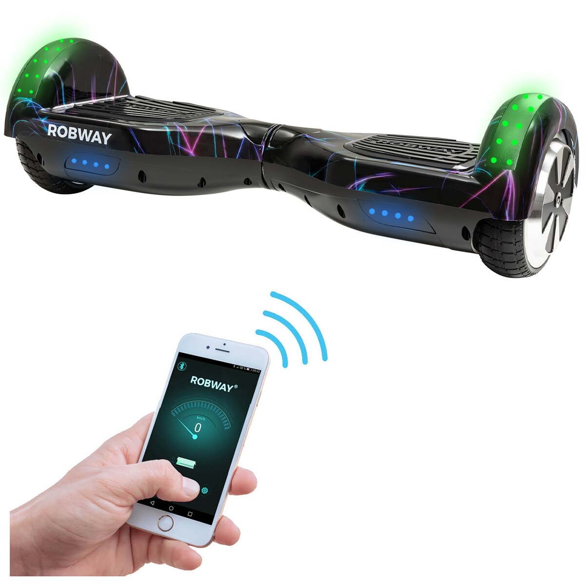 ROBWAY W1 Hoverboard f&uuml;r Erwachsene und Kinder, 6,5 Zoll, Self-Balance, Bluetooth, App, 700 Watt, LEDs (Laserlight) - Bild 1