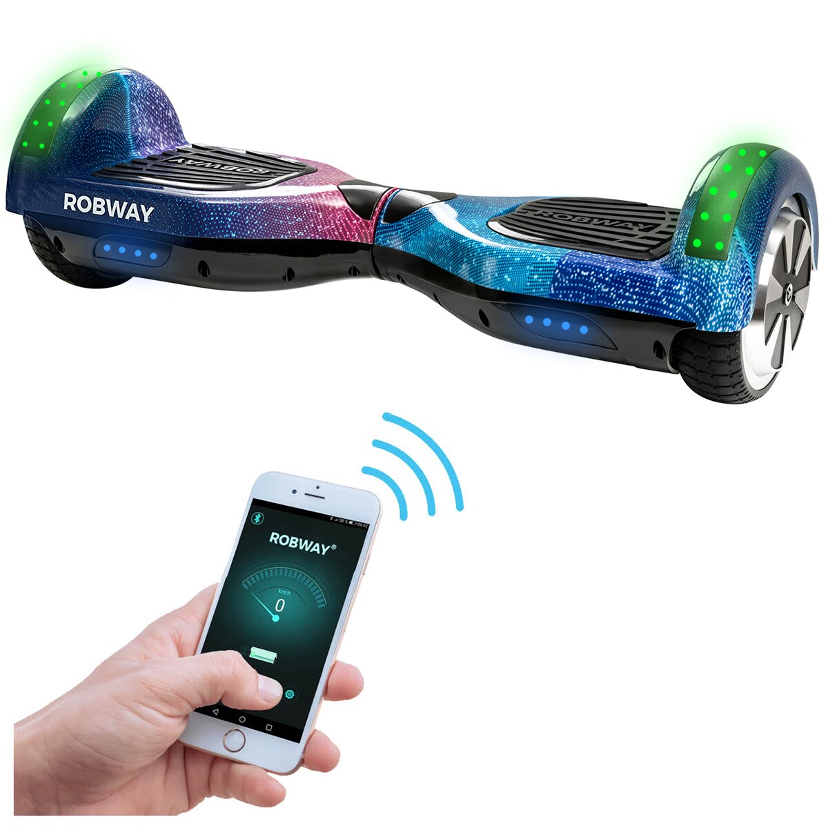 ROBWAY W1 Hoverboard für Erwachsene und Kinder, 6,5 Zoll, Self-Balance, Bluetooth, App, 700 Watt, LEDs (Shooting Star 2.0)