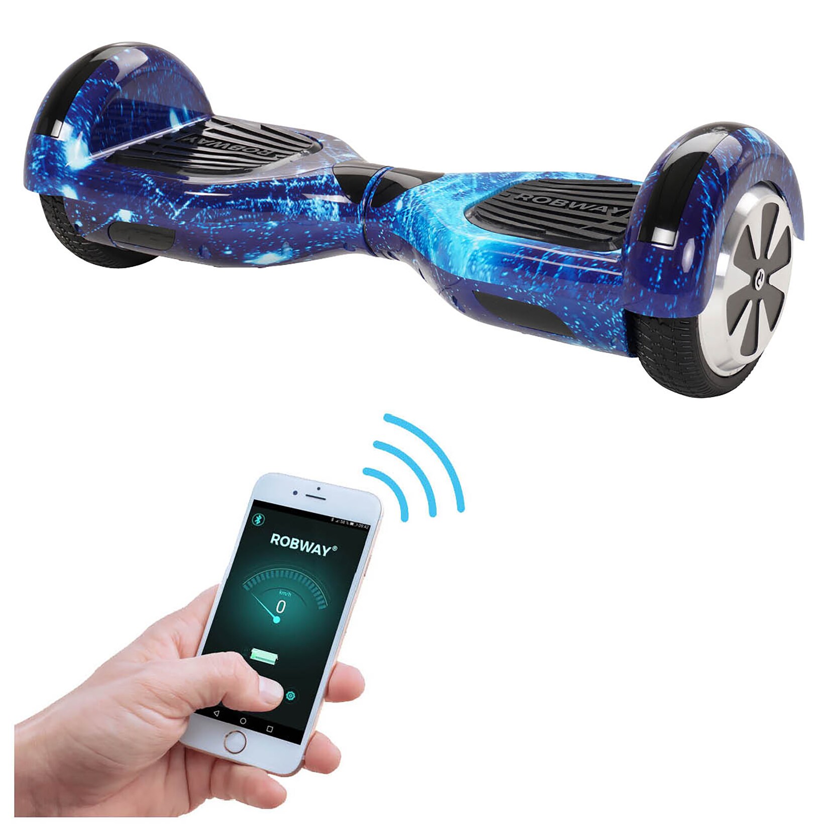 ROBWAY W1 Hoverboard für Erwachsene und Kinder, 6,5 Zoll, Self-Balance, Bluetooth, App, 700 Watt, LEDs (Space Blue 2.0)