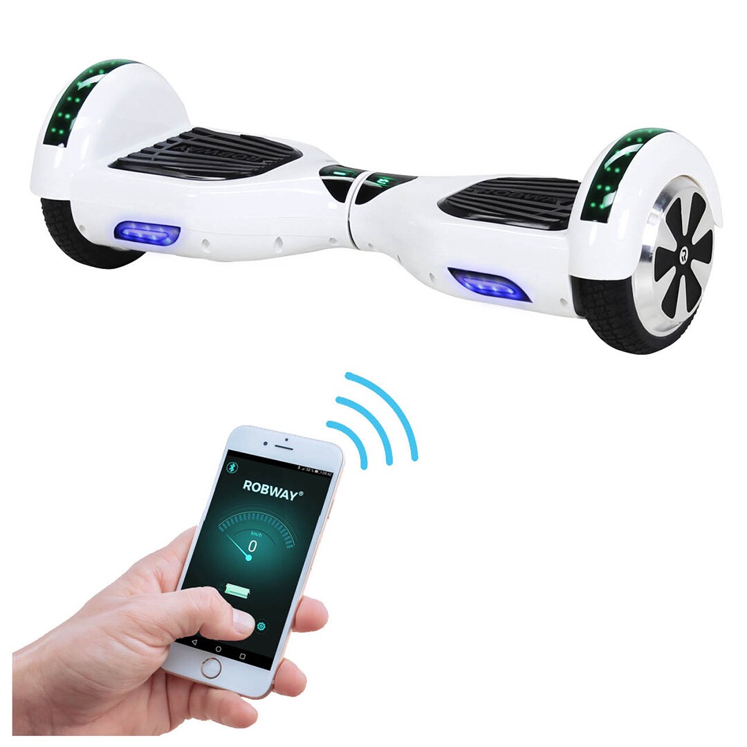 ROBWAY W1 Hoverboard für Erwachsene und Kinder, 6,5 Zoll, Self-Balance, Bluetooth, App, 700 Watt, LEDs (Weiß 2.0)