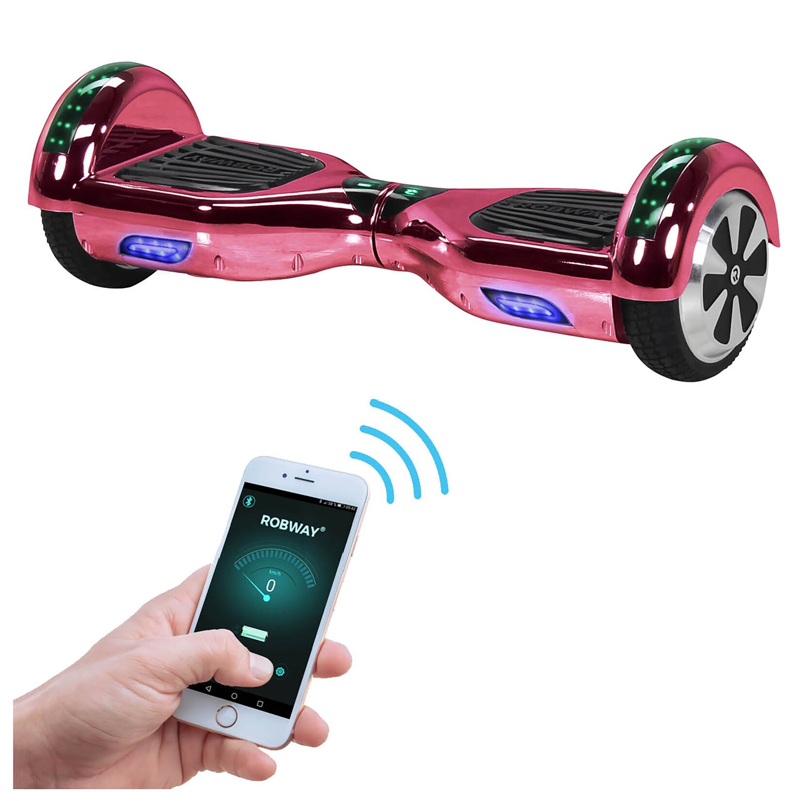 ROBWAY W1 Hoverboard für Erwachsene und Kinder, 6,5 Zoll, Self-Balance, Bluetooth, App, 700 Watt, LEDs (Pink Chrom 2.0)