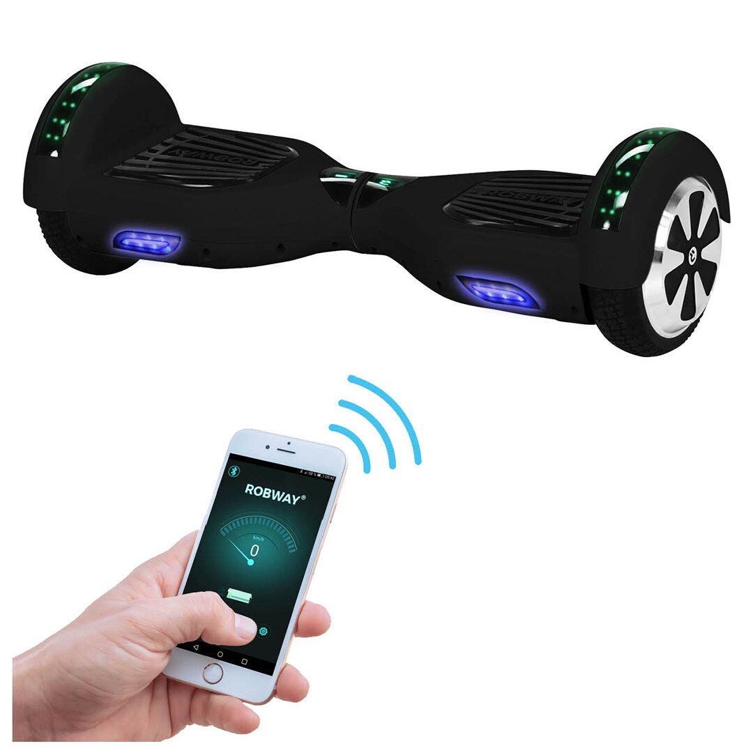 ROBWAY W1 Hoverboard für Erwachsene und Kinder, 6,5 Zoll, Self-Balance, Bluetooth, App, 700 Watt, LEDs (Schwarz Matt 2.0)