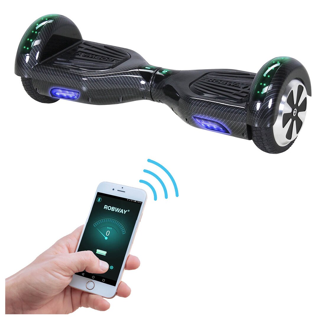 ROBWAY W1 Hoverboard für Erwachsene und Kinder, 6,5 Zoll, Self-Balance, Bluetooth, App, 700 Watt, LEDs (Carbon 2.0)