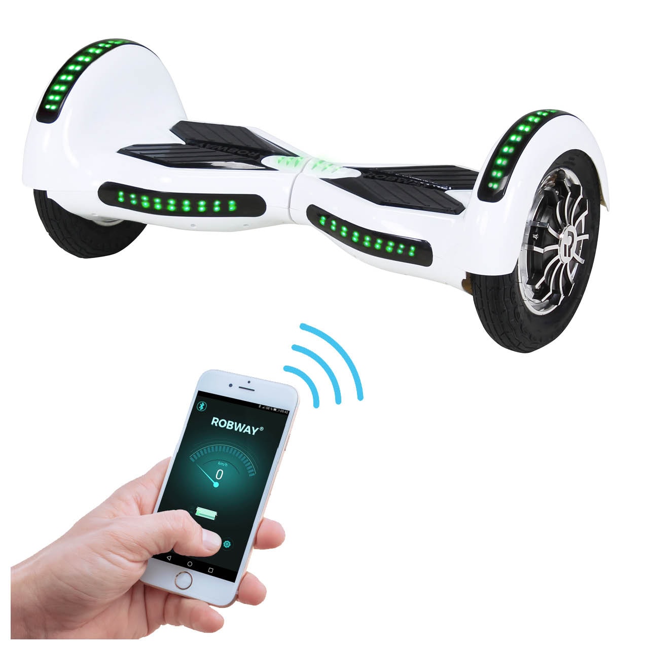 ROBWAY W3 Hoverboard f&uuml;r Erwachsene und Kinder, 10 Zoll Self-Balance-Scooter, Bluetooth, App, 800 Watt (Wei&szlig;) - Bild 1