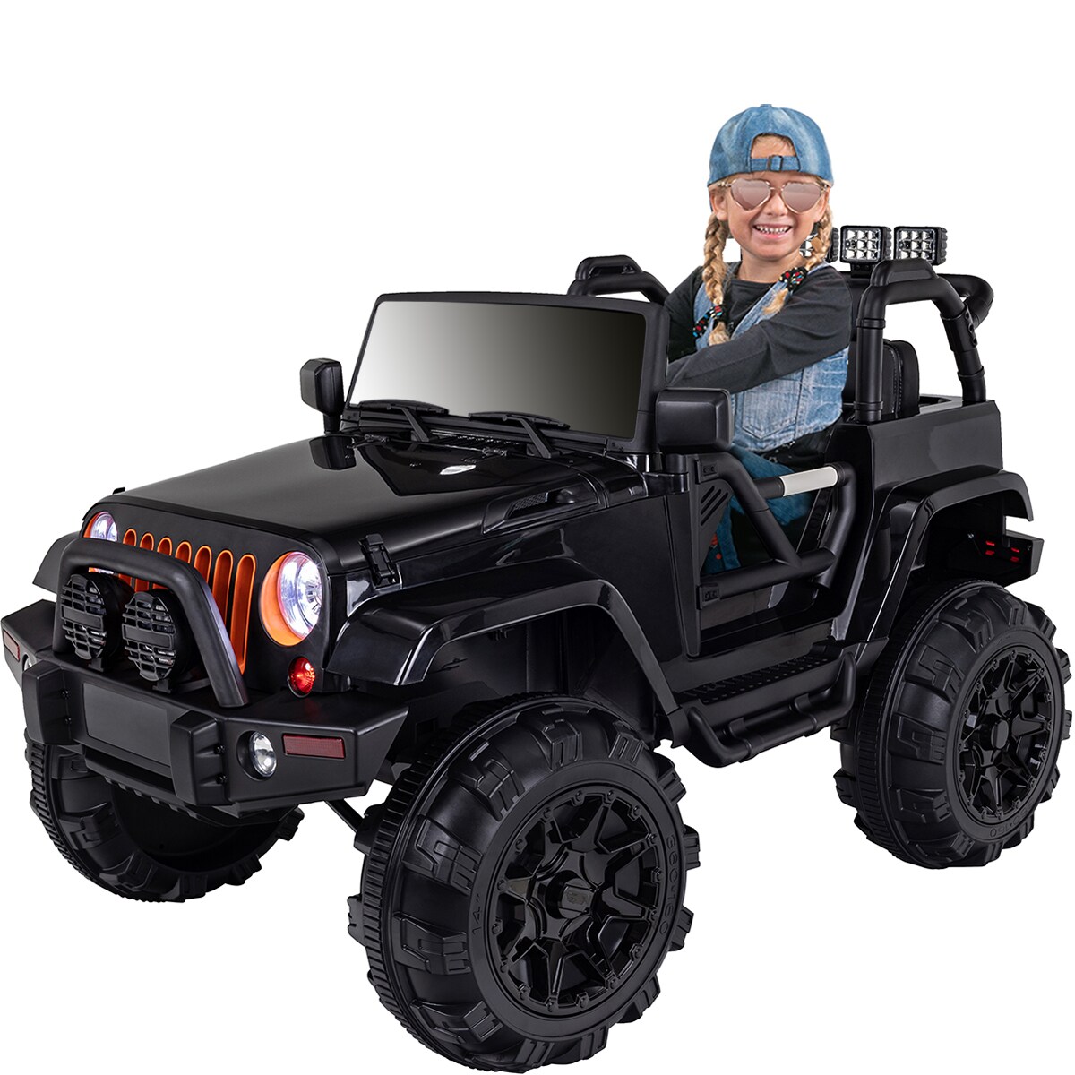 Kinder-Elektroauto Offroad Jeep Adventure, 70 Watt, Fernbedienung, LED, Bremsautomatik, Stoßdämpfer (Schwarz) | 04056551041746