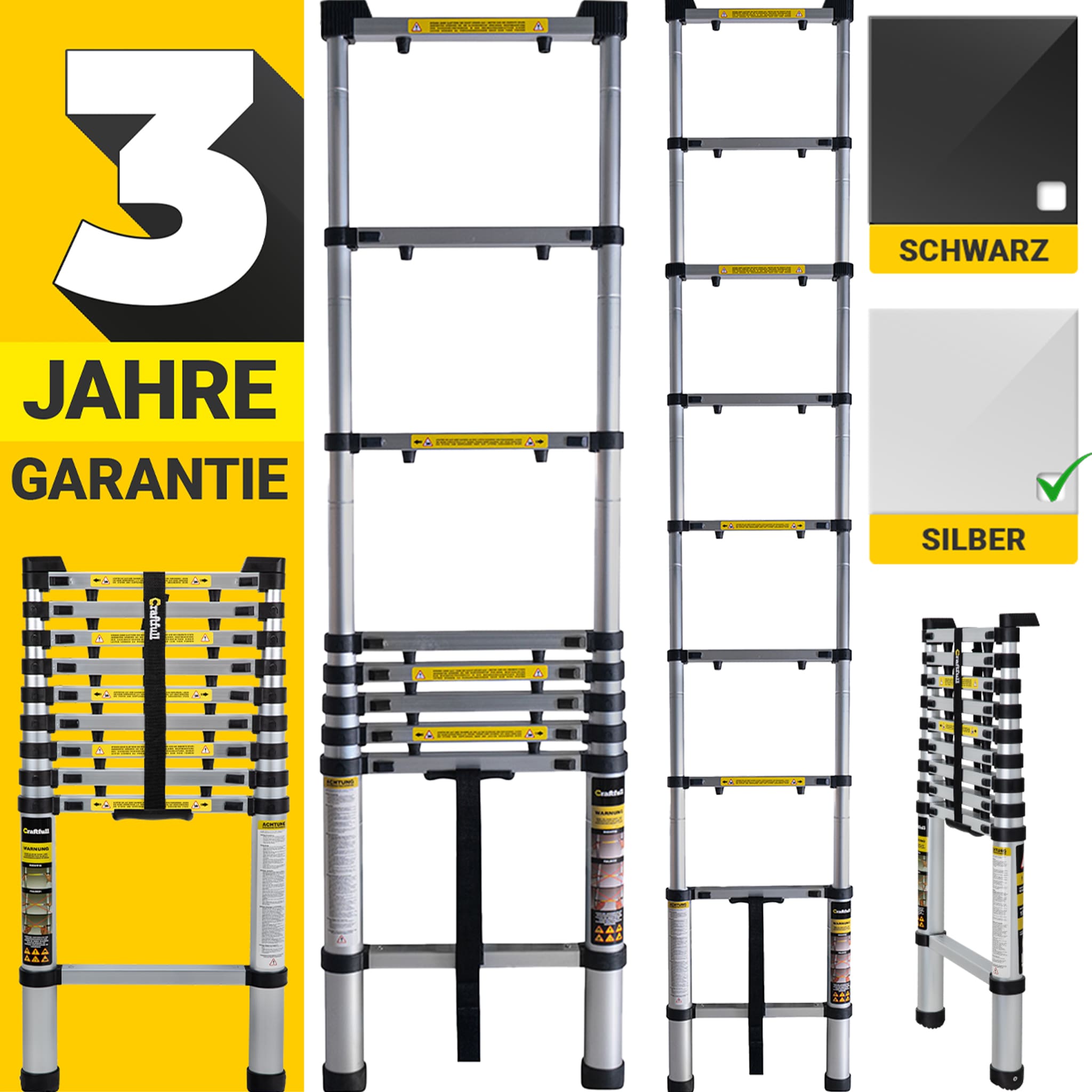Craftfull Teleskopleiter CF-101A, Ausziehleiter aus Aluminium, Finger-Protection, viele Gr&ouml;&szlig;en (2.0 Meter) - Bild 1