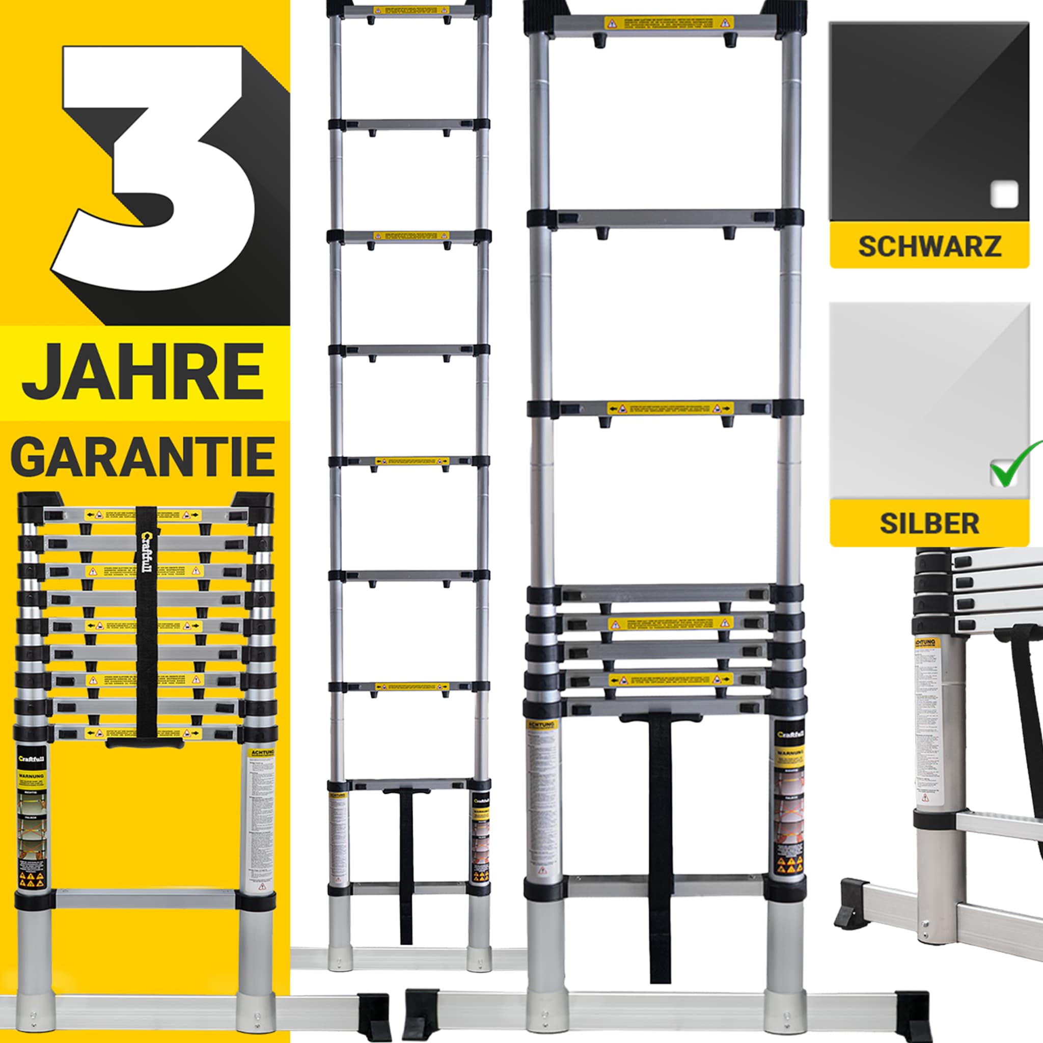Craftfull Teleskopleiter CF-101A, Ausziehleiter aus Aluminium, Finger-Protection, viele Gr&ouml;&szlig;en (4.4 Meter) - Bild 1