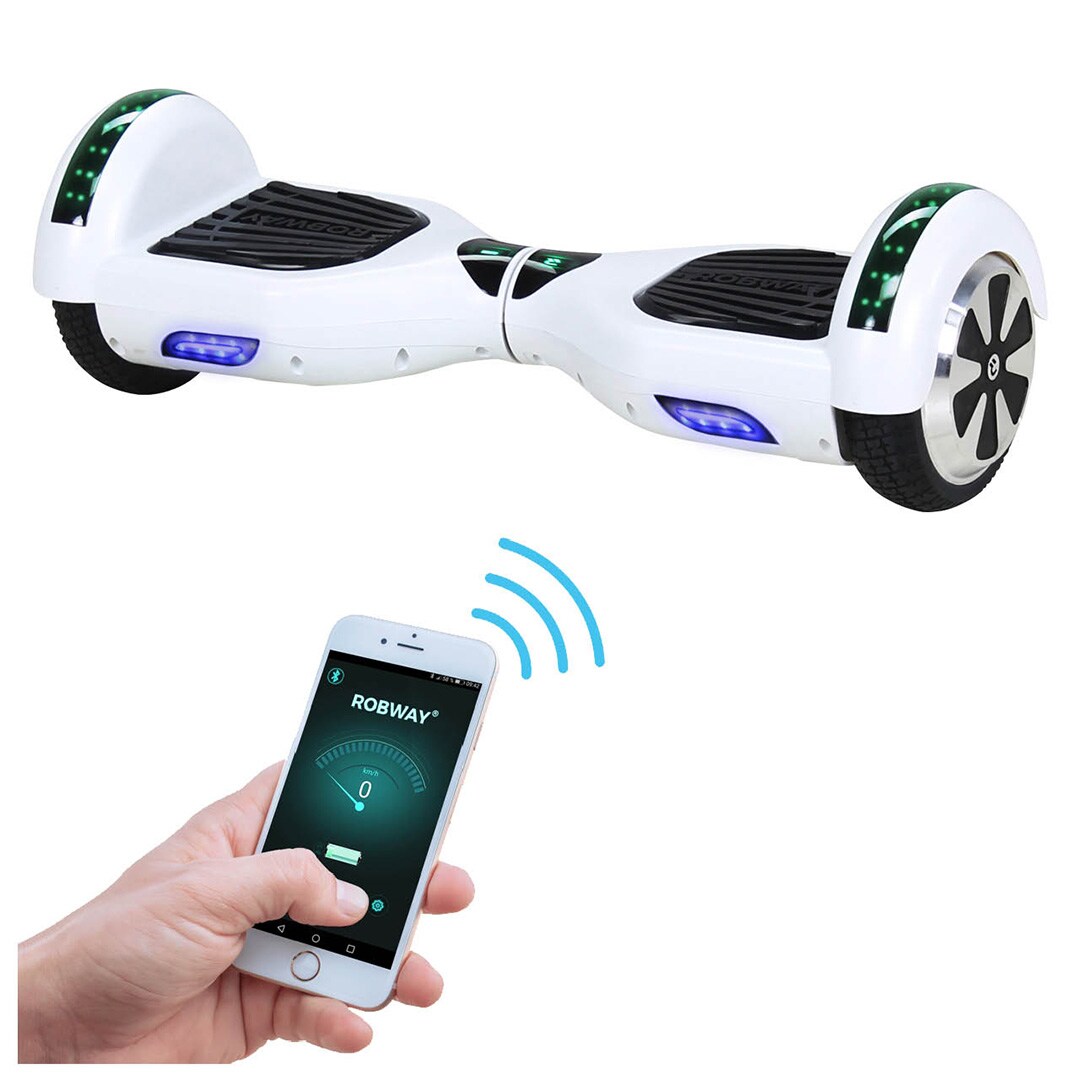 ROBWAY W1 Hoverboard f&uuml;r Erwachsene und Kinder, 6,5 Zoll, Self-Balance, Bluetooth, App, 700 Watt, LEDs (Wei&szlig; Matt) - Bild 1