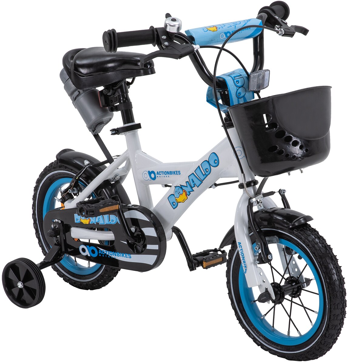 Actionbikes Kinderfahrrad Donaldo 12 Zoll, V-Brake-Bremsen, höhenverstellbar, Stützräder, Korb | 04056551038586