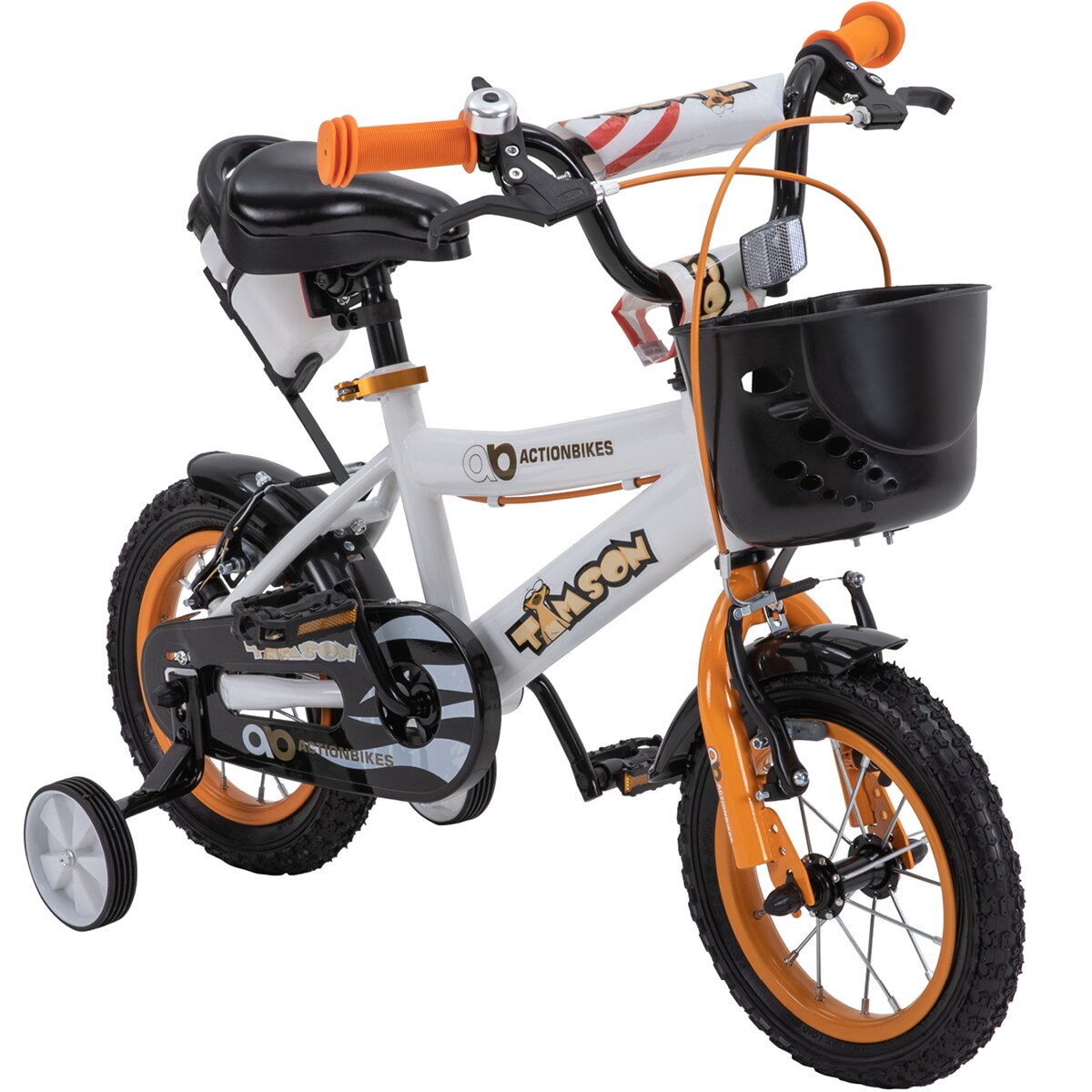 Actionbikes Kinderfahrrad Timson 12 Zoll, V-Brake-Bremsen, höhenverstellbar, Stützräder, Korb | 04056551038609