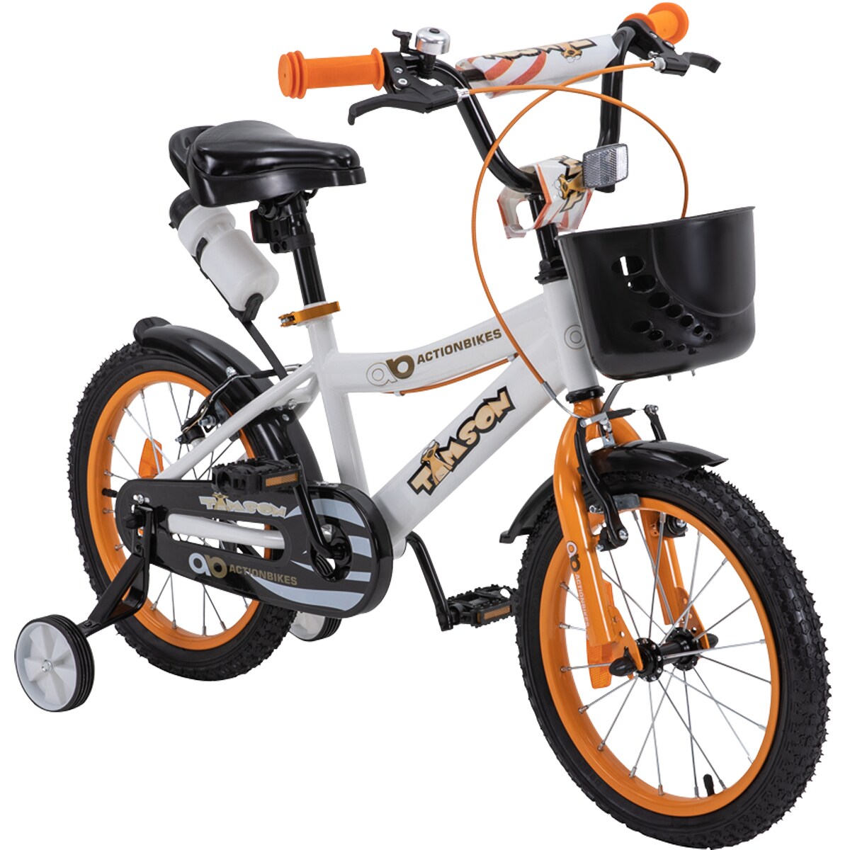 Actionbikes Kinderfahrrad Timson 16 Zoll, V-Brake-Bremsen, höhenverstellbar, Stützräder, Korb | 04056551038616