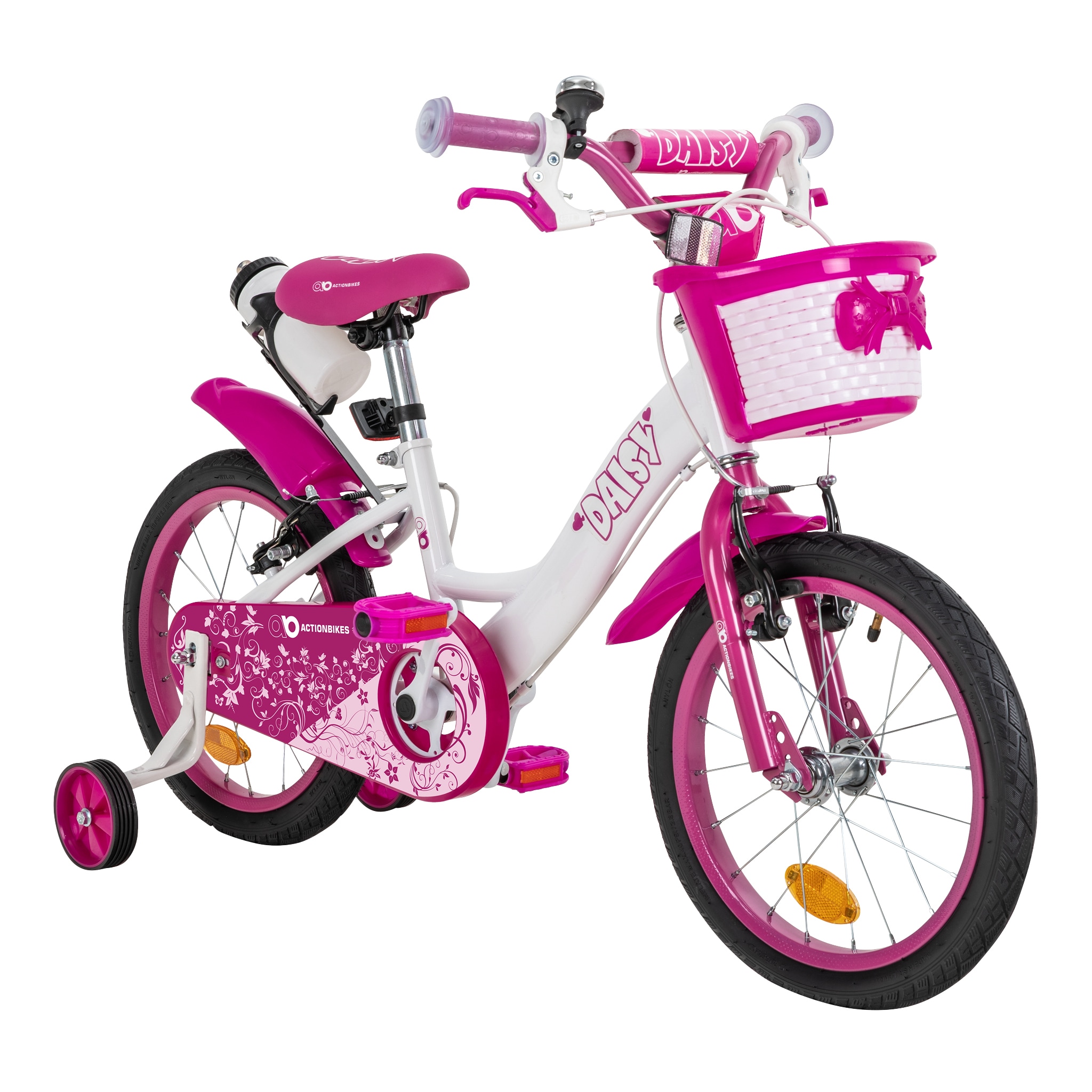 Actionbikes Kinderfahrrad Daisy 16 Zoll, pink, St&uuml;tzr&auml;der, Korb, V-Brake-Bremsen, Antirutschgriffe (East) - Bild 1