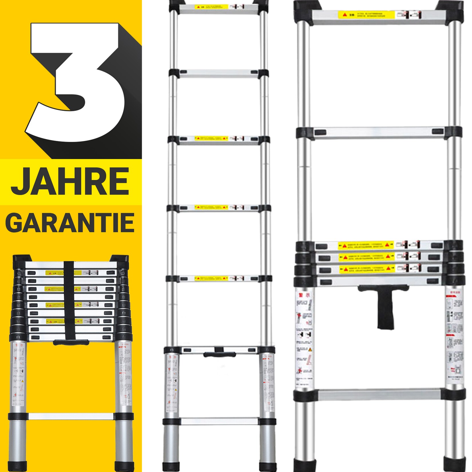 Craftfull Teleskopleiter CF-101B, Soft-Close-Funktion, Ausziehleiter aus Aluminium, 2 m bis 4,4 m (2.9 Meter)