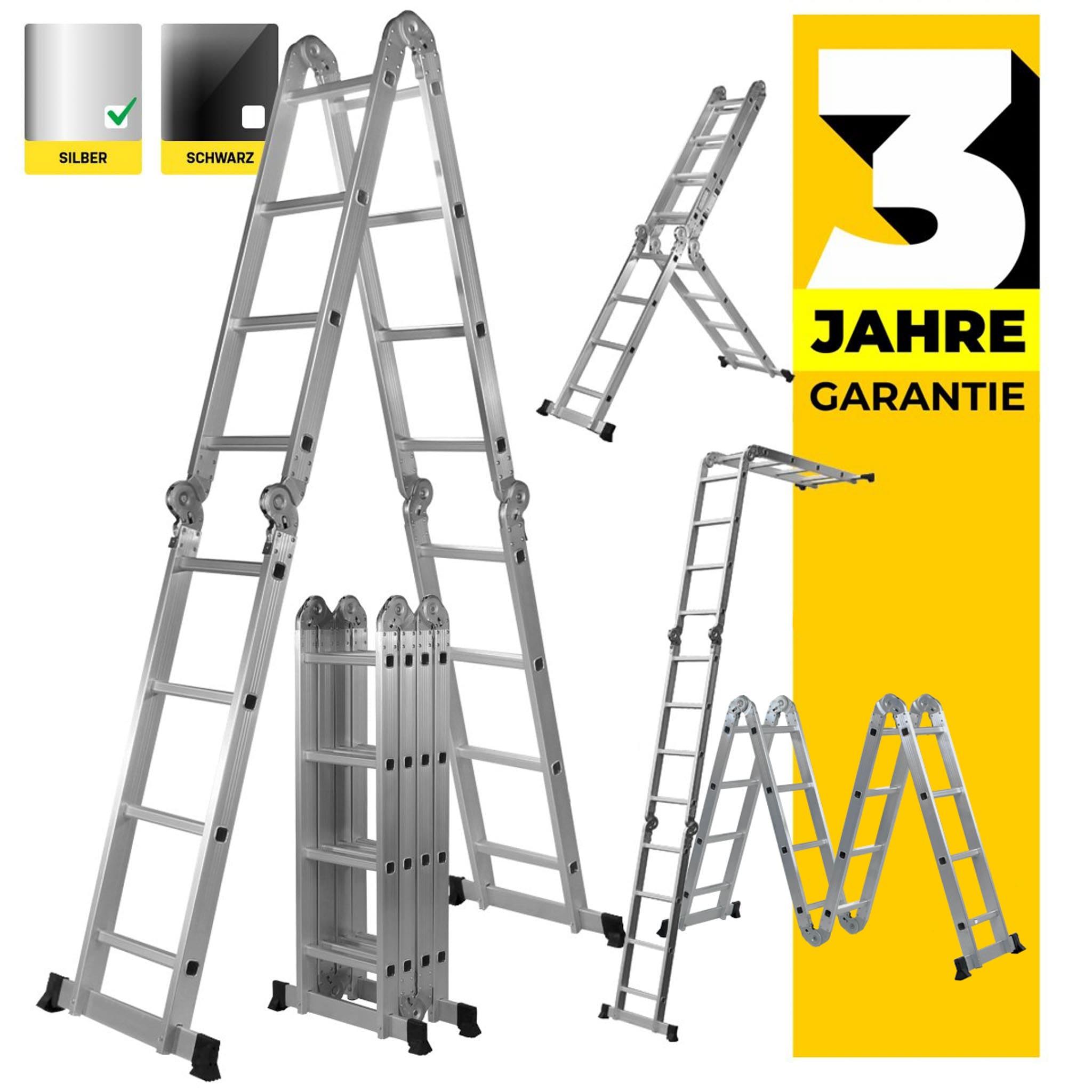 Craftfull Mehrzweckleiter CF-104A, 6in1, Gelenkleiter aus Aluminium, 3,5 -5,8 m, Anti-Rutsch-Profil (4.7 Meter 4x4 Sprossen) - Bild 1