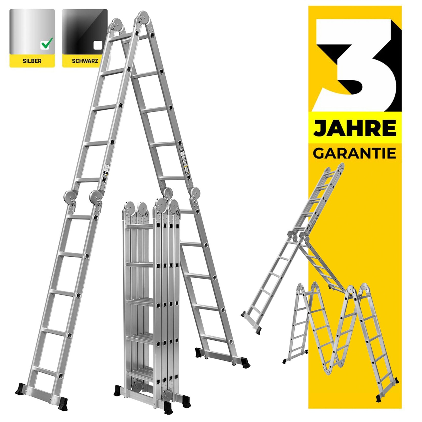 Craftfull Mehrzweckleiter CF-104A, 6in1, Gelenkleiter aus Aluminium, 3,5 -5,8 m, Anti-Rutsch-Profil (5.8 Meter 4×5 Sprossen) | 04056551205735