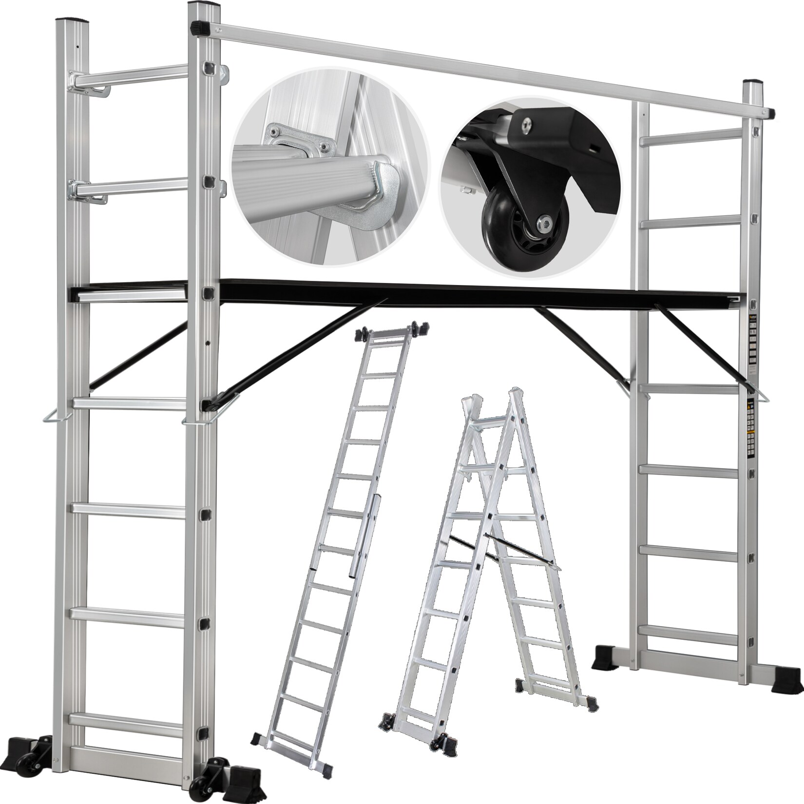 Craftfull Leitergerüst CF-103A, 4in1, Mehrzweckleiter aus Aluminium, Anti-Rutsch-Profil, bis 150 kg (1.95 Meter 7 Sprossen) | 04056551043405