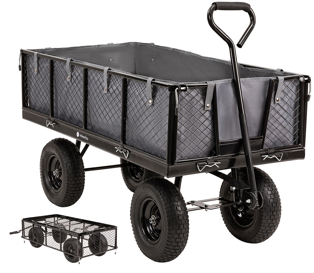 Miweba Bollerwagen MB-700, Transportwagen mit 700 kg Traglast, klappbar, Doppelachse, Stahlrahmen (Grau)
