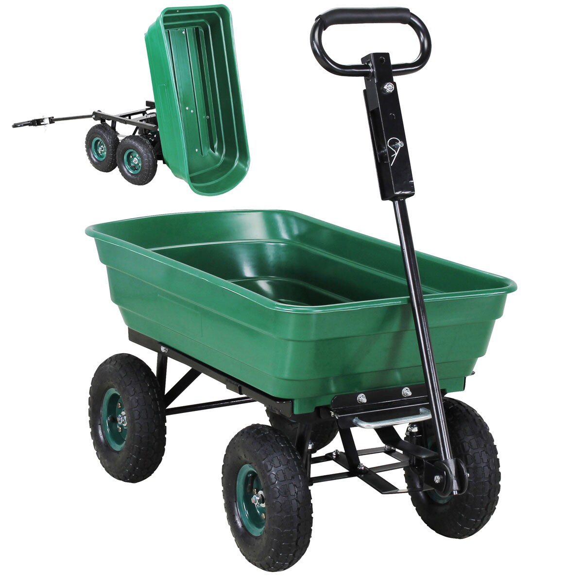 Miweba Bollerwagen Dumper, verriegelbare Kippfunktion, robuste PP-Wanne, Anhängerkupplung, bis 300kg (Grün)