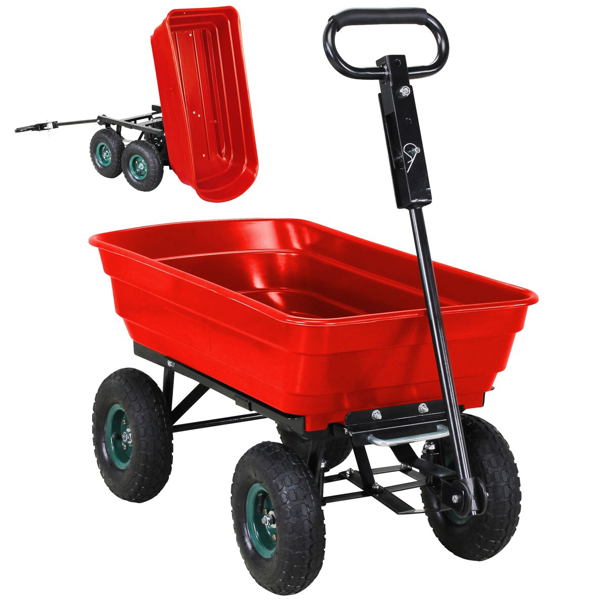 Miweba Bollerwagen Dumper, verriegelbare Kippfunktion, robuste PP-Wanne, Anh&auml;ngerkupplung, bis 300kg (Rot) - Bild 1