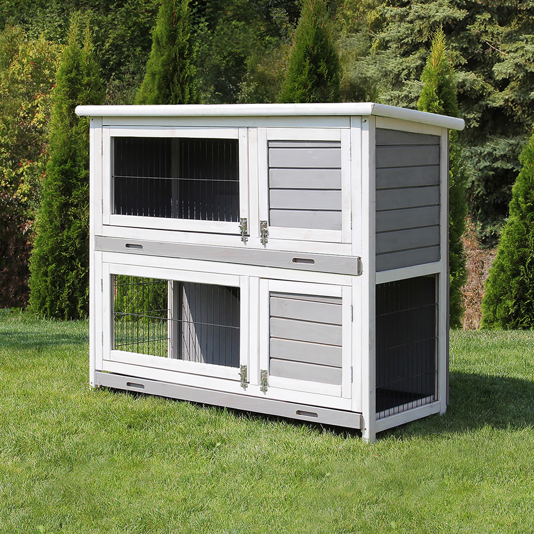 MyAnimal Hasenstall MH-20, 2-st&ouml;ckig, wetterfest, Kaninchenstall mit 4 T&uuml;ren, impr&auml;gniertes Holz (Grau/Wei&szlig;) - Bild 1