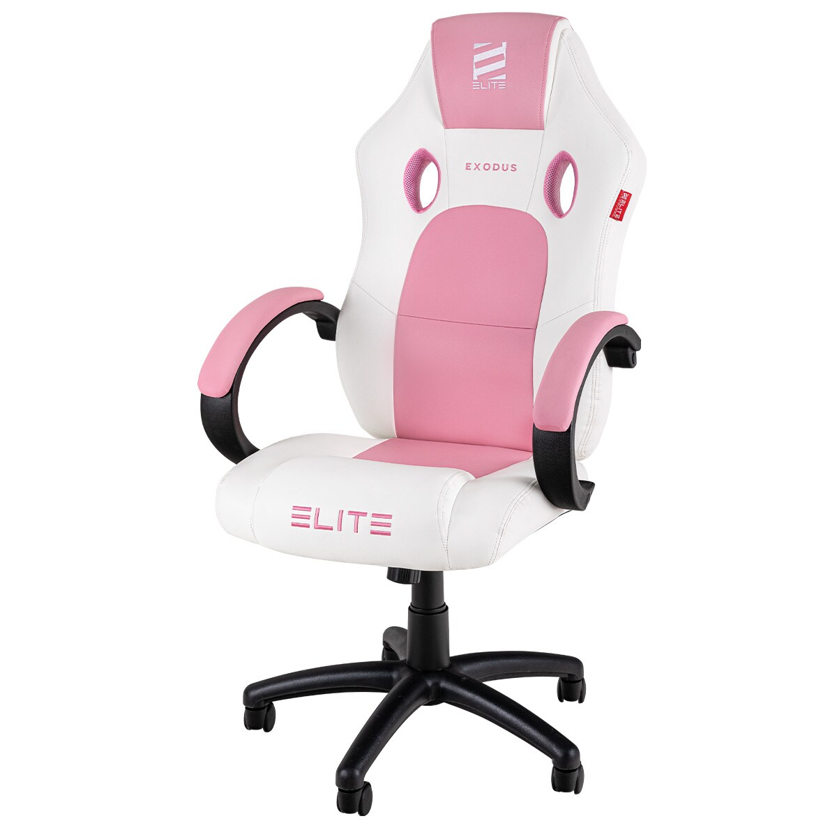 ELITE Gaming-Stuhl EXODUS, Memory-Schaum, extra hohe Rückenlehne, Wippmechanik, Armpolster, MG100 (Weiß/Pink)