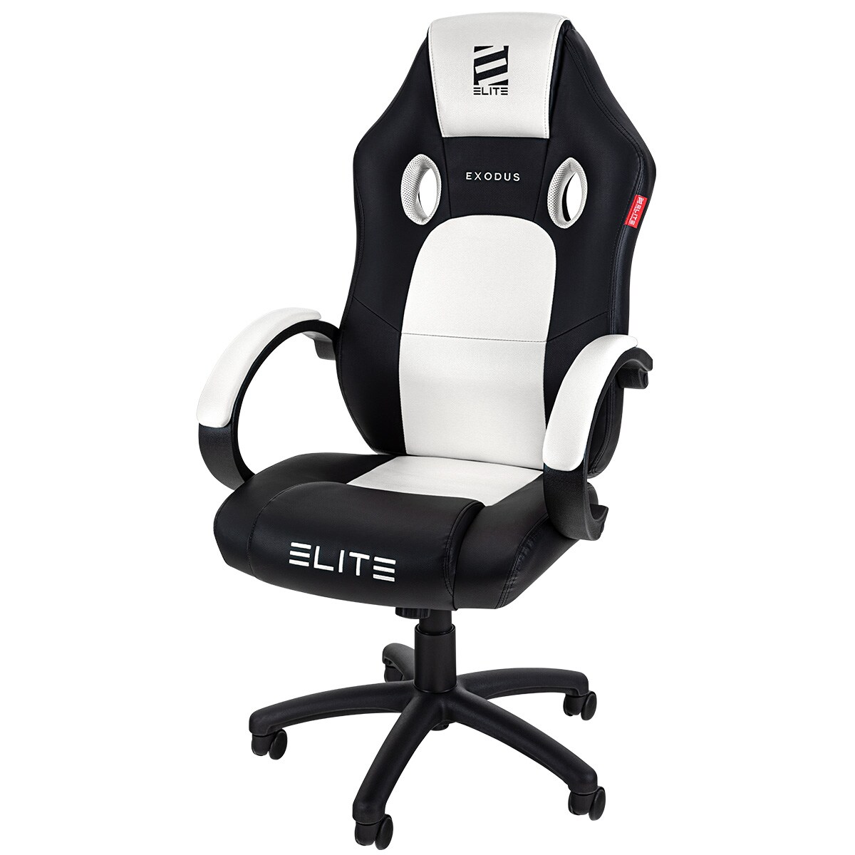 ELITE Gaming-Stuhl EXODUS, Memory-Schaum, extra hohe Rückenlehne, Wippmechanik, Armpolster, MG100 (Schwarz Weiß)