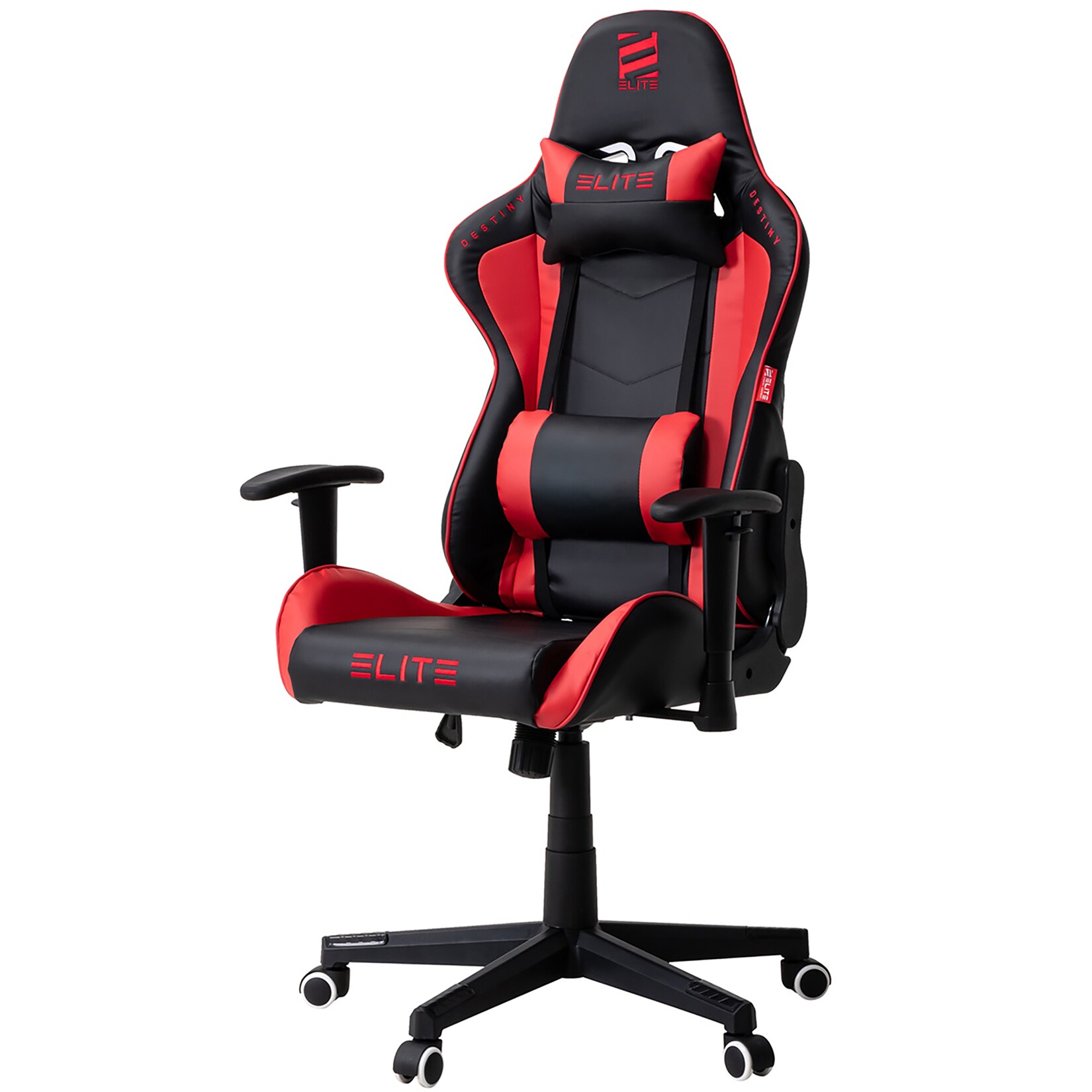 ELITE Gaming-Stuhl DESTINY, Rücken- und Nackenkissen, Wippmechanik, bis 170kg, Sitzhöhe 45-55, MG200 (Schwarz Rot)