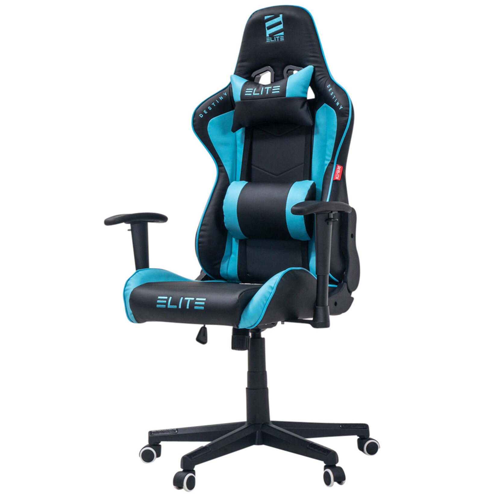 ELITE Gaming-Stuhl DESTINY, Rücken- und Nackenkissen, Wippmechanik, bis 170kg, Sitzhöhe 45-55, MG200 (Schwarz/Blau)