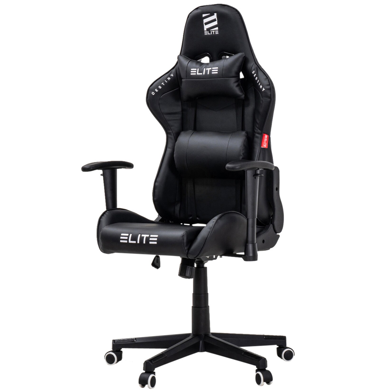 ELITE Gaming-Stuhl DESTINY, Rücken- und Nackenkissen, Wippmechanik, bis 170kg, Sitzhöhe 45-55, MG200 (Schwarz)