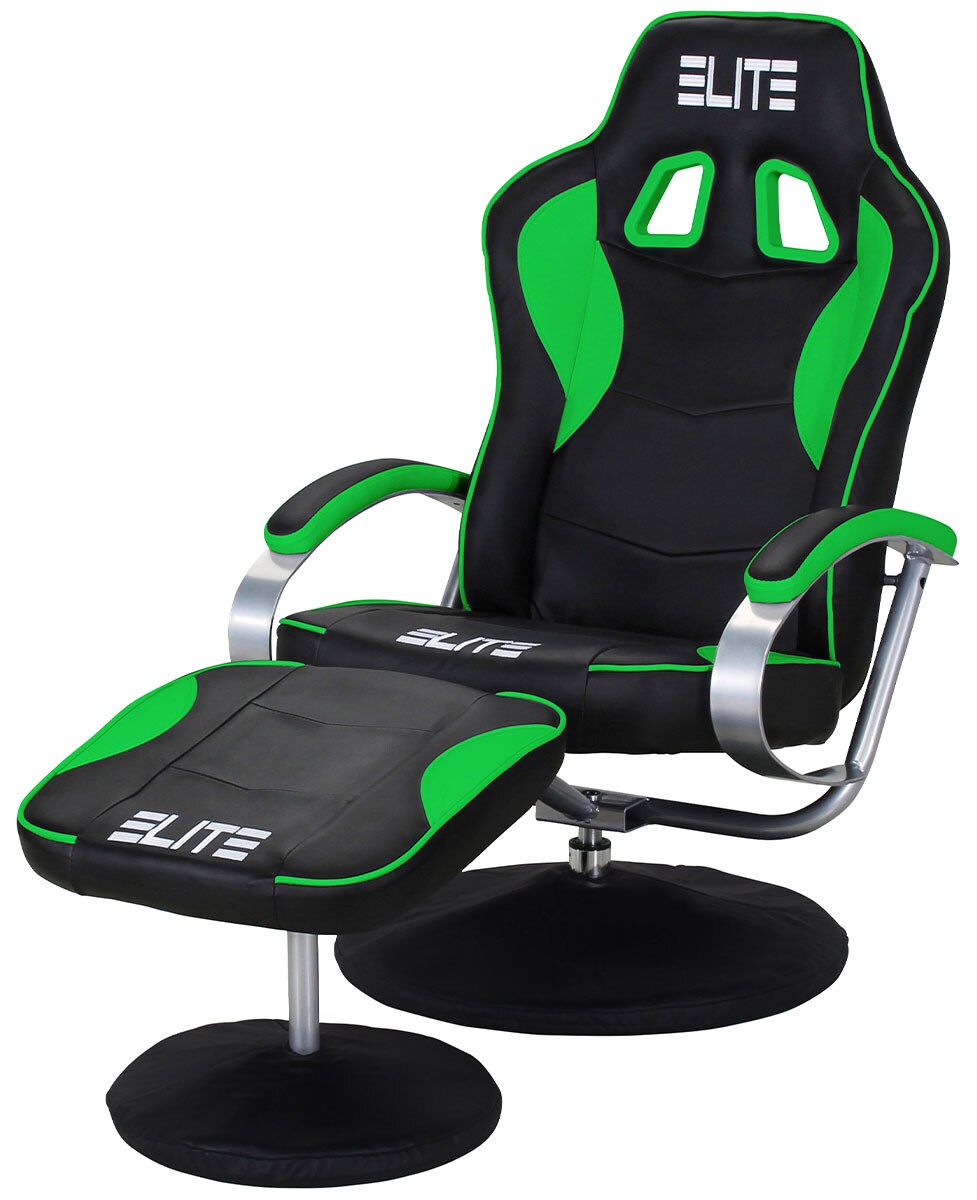 ELITE Gaming-Sessel MG-300, Gaming-Stuhl mit Fu&szlig;hocker, gro&szlig;e Sitzfl&auml;che, Relaxfunktion, ergonomisch (Schwarz/Gr&uuml;n) - Bild 1