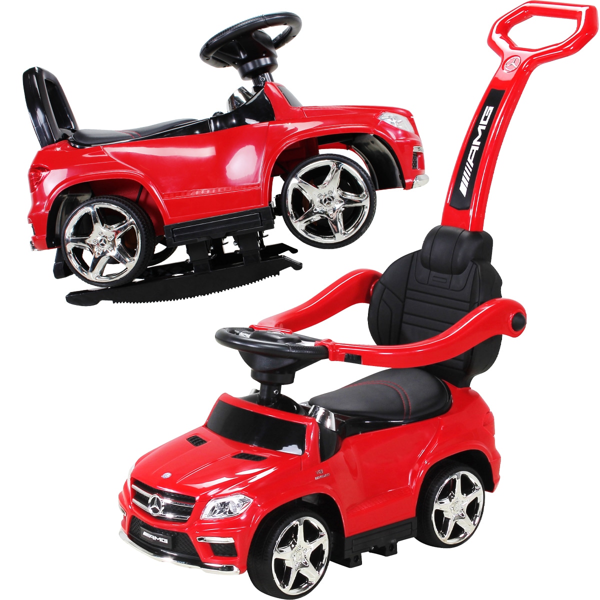 Rutschauto Mercedes AMG GL 63, mit Schiebstange, Bluetooth, MP3, Schaukelfunktion, Trittbretter, LED (Rot) - Bild 1