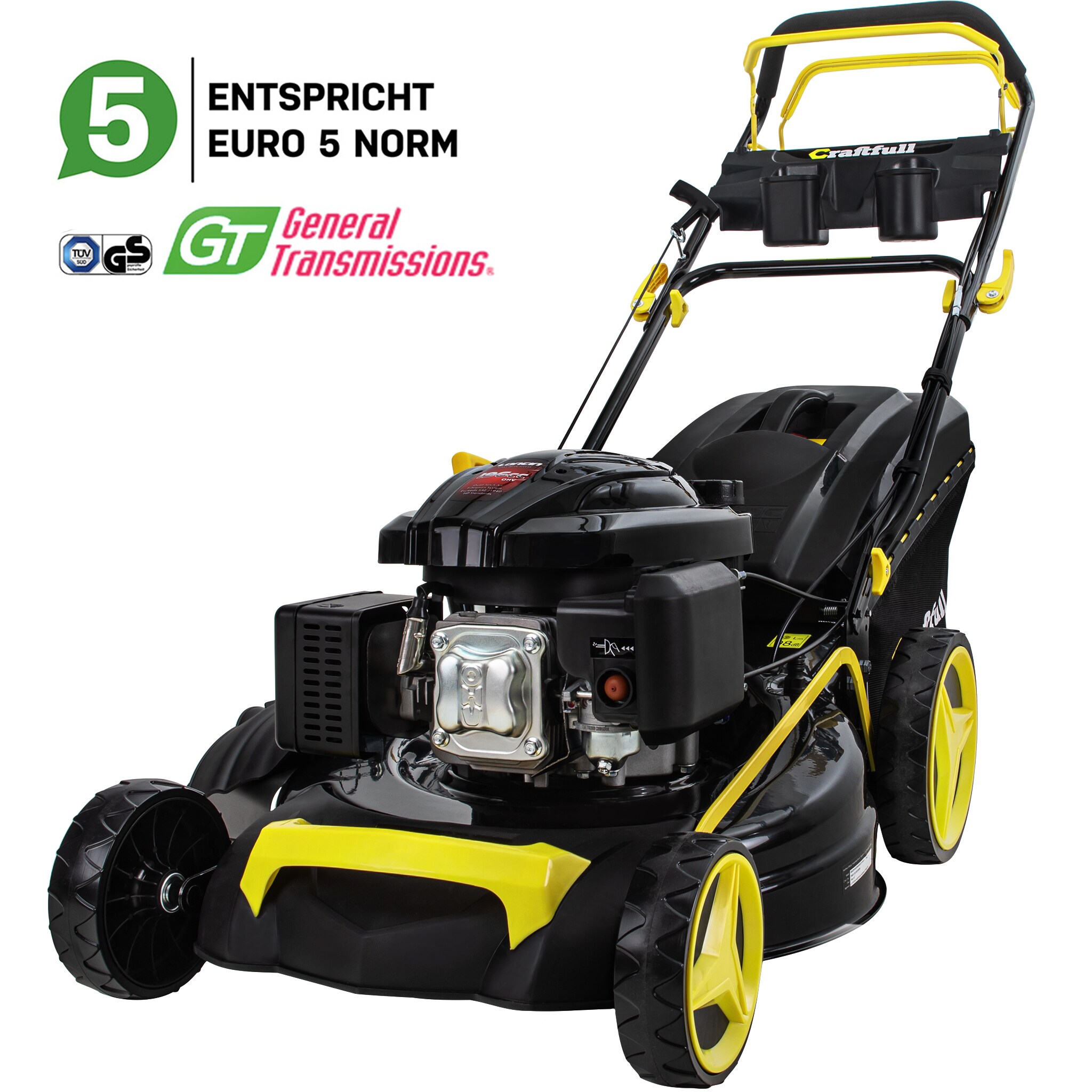 Craftfull Premium Benzin-Rasenm&auml;her CR-196-10, 5in1, GT-Markengetriebe, 196cc-Motor, 4,4 kW, Euro 5 (Schwarz/Gelb) - Bild 1