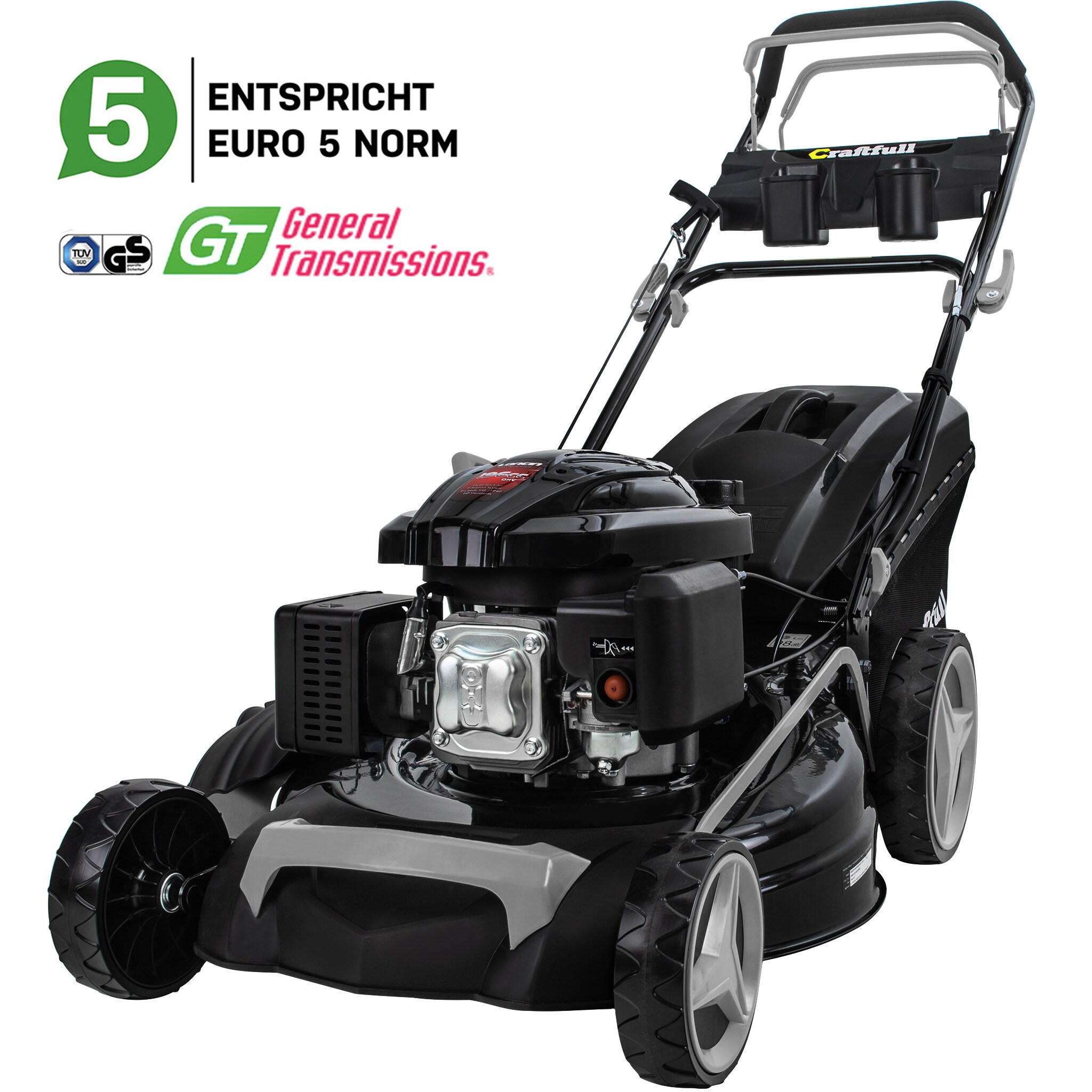 Craftfull Premium Benzin-Rasenm&auml;her CR-196-10, 5in1, GT-Markengetriebe, 196cc-Motor, 4,4 kW, Euro 5 (Schwarz/Grau) - Bild 1