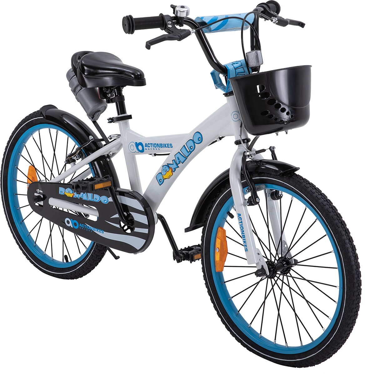 Actionbikes Kinderfahrrad Donaldo 20 Zoll, V-Brake-Bremsen, höhenverstellbar, Seitenständer, Korb | 04056551046079