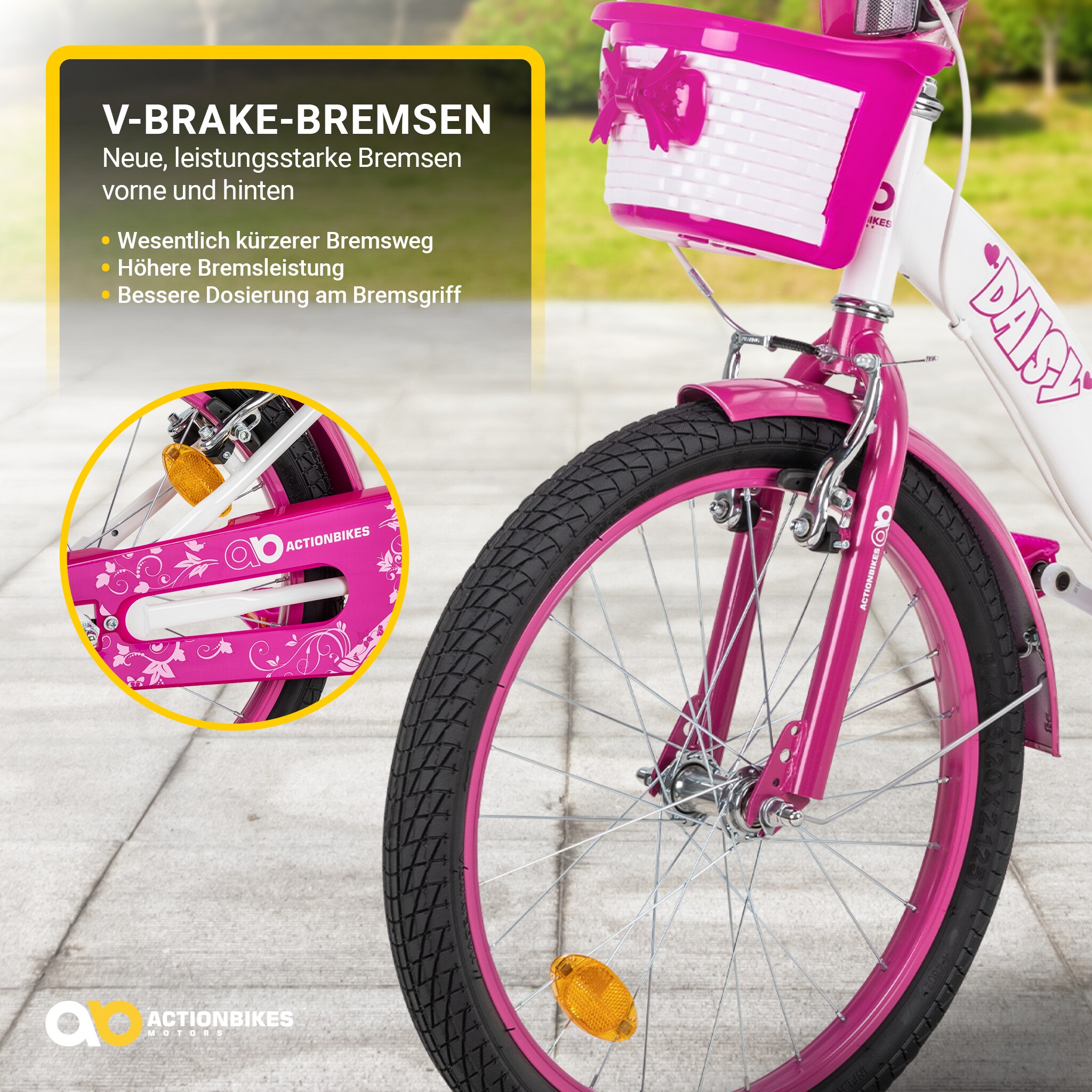 Actionbikes Kinderfahrrad Daisy 20 Zoll, pink, V-Brake-Bremsen,  Antirutschgriffe, Kettenschutz, Korb (East) online kaufen bei Netto