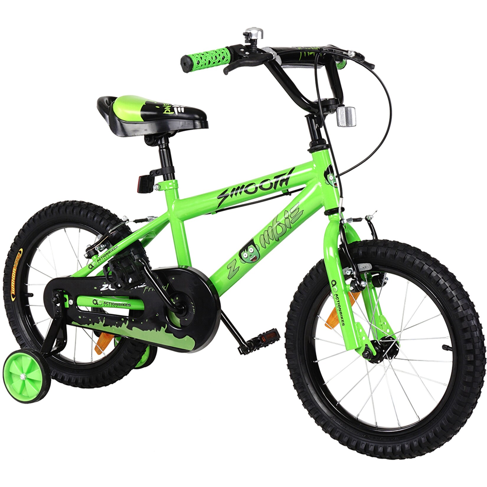 Actionbikes Kinderfahrrad Zombie 16 Zoll, V-Brake-Bremsen, höhenverstellbar, Stützräder, Reflektoren | 04056551046468