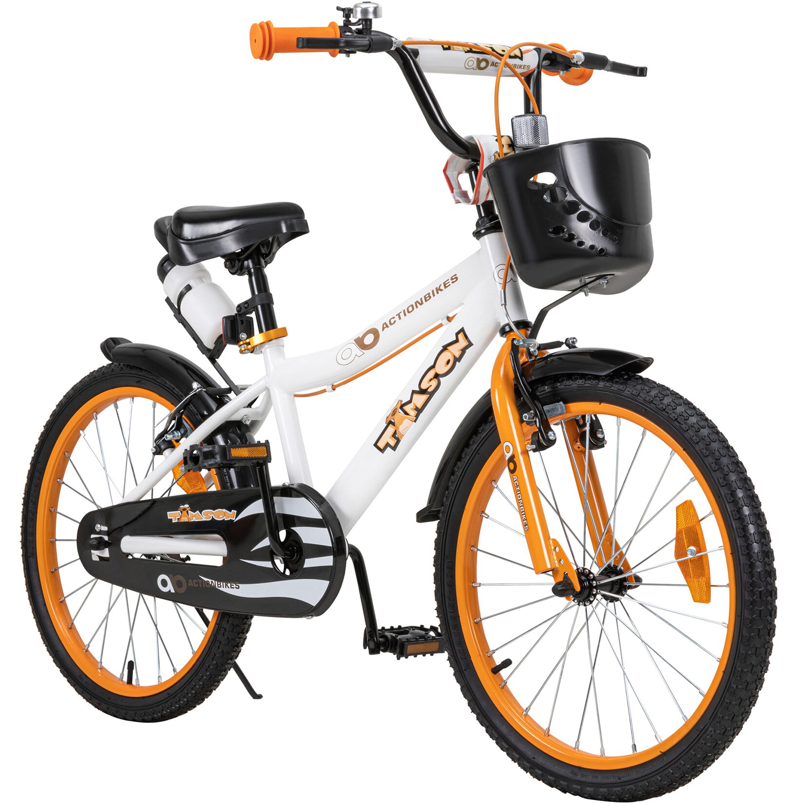 Actionbikes Kinderfahrrad Timson 20 Zoll, V-Brake-Bremsen, höhenverstellbar, Fahrradständer, Korb | 04056551050267