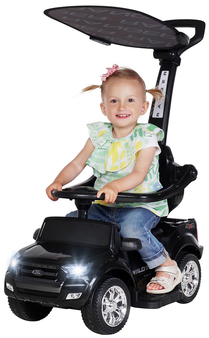 Rutschauto Ford Ranger, lizenziert, 3in1, Schiebestange und Sonnendach, Rutscher ab 1 Jahr, Soundmodul (Schwarz) - Bild 1