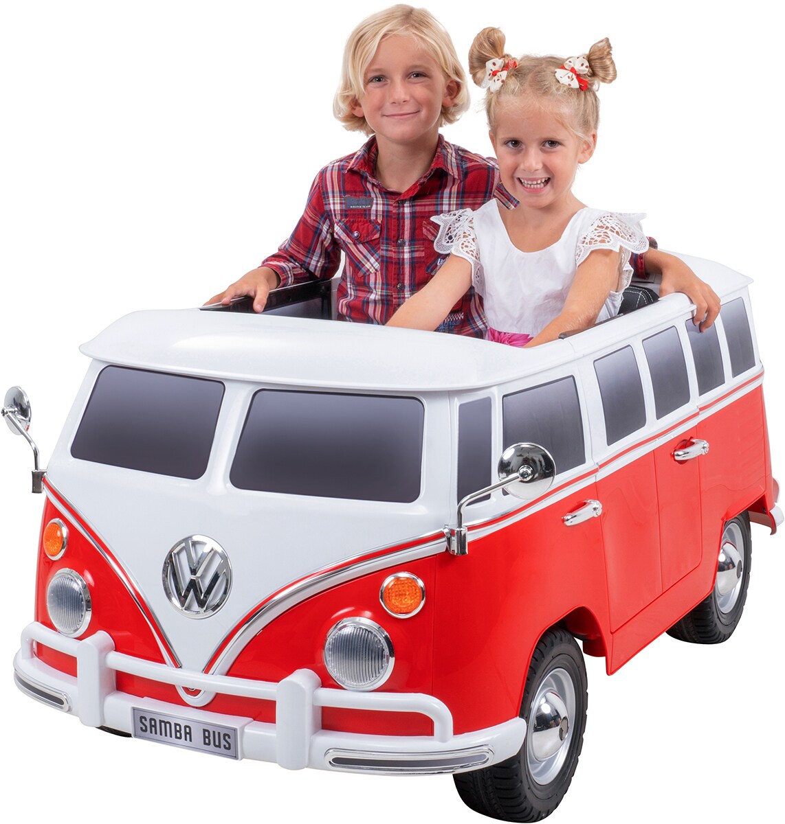 Kinder-Elektroauto VW Bus Bulli T1 Samba Camper (Wei&szlig;/Rot) - Bild 1