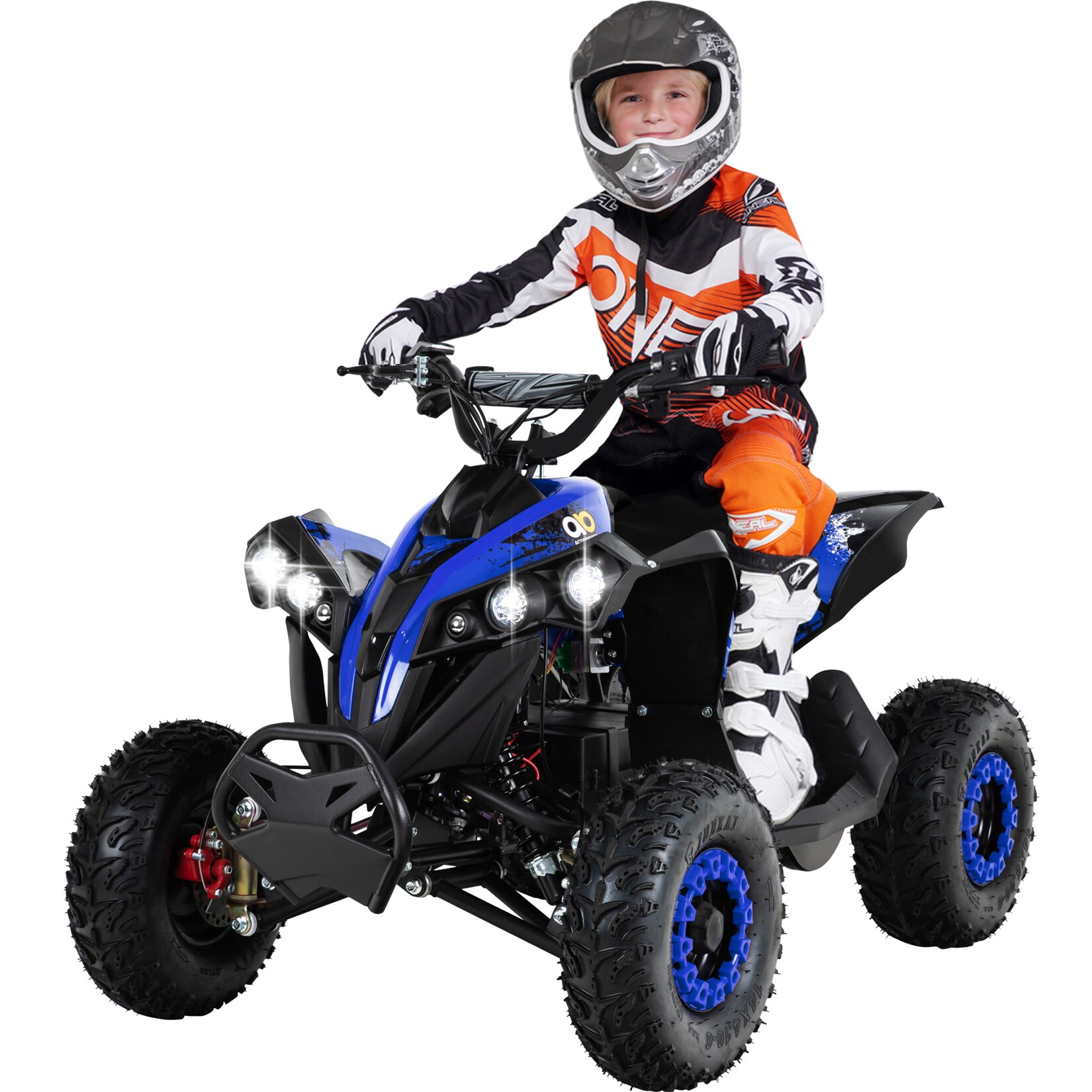 Elektro-Kinderquad Reneblade, Mini-Quad mit 1000 Watt, Federung, Scheibenbremsen, drosselbar, LEDs (Classic, Schwarz/Blau)