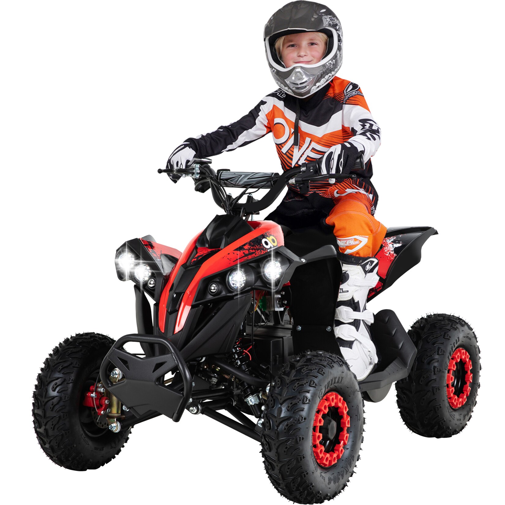 Elektro-Kinderquad Reneblade, Mini-Quad mit 1000 Watt, Federung, Scheibenbremsen, drosselbar, LEDs (Classic, Schwarz/Rot) | 04056551050427