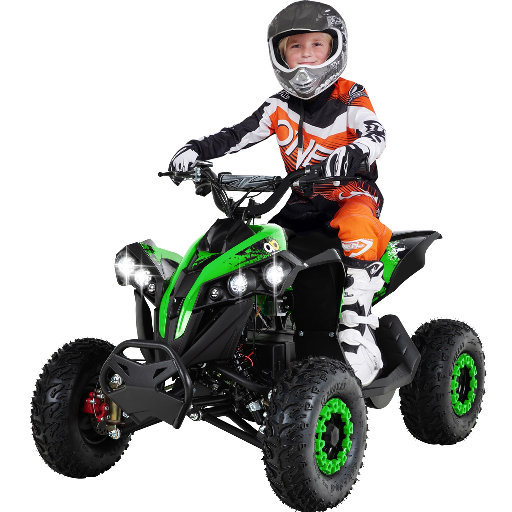Elektro-Kinderquad Reneblade, Mini-Quad mit 1000 Watt, Federung, Scheibenbremsen, drosselbar, LEDs (Classic, Schwarz/Grün)