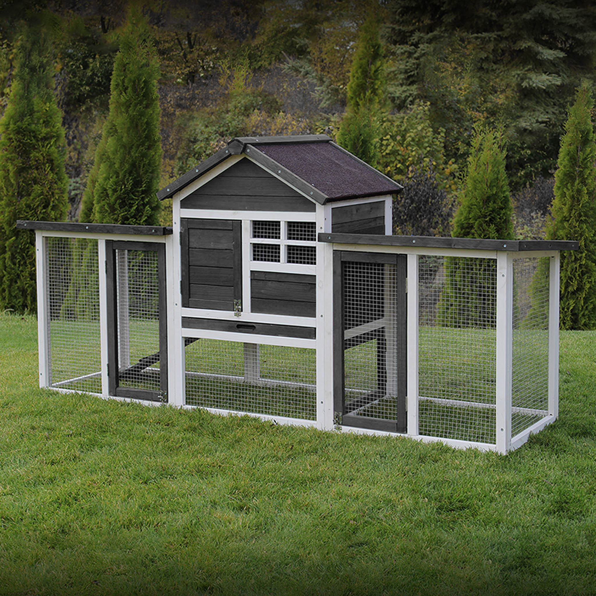 MyAnimal Hasenstall MH-31, Doppelgarten, Freilauf, wetterfester Kaninchenstall, impr&auml;gniertes Holz (Grau 2.0) - Bild 1