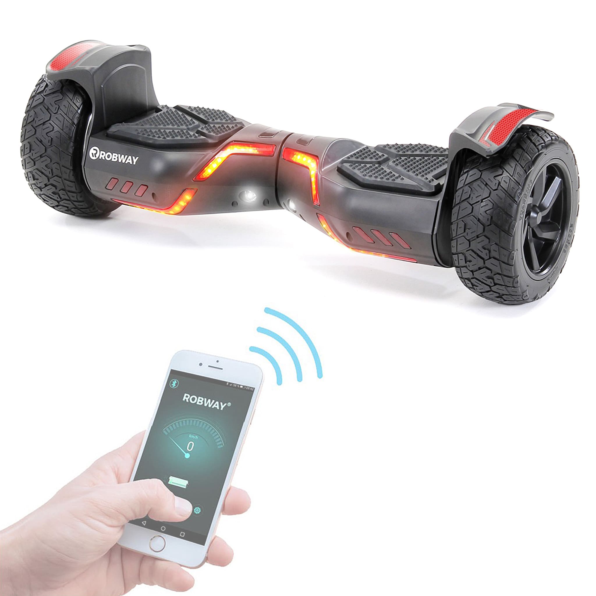 ROBWAY X2 Offroad-Hoverboard f&uuml;rs Gel&auml;nde, Erwachsene und Kinder, 8,5 Zoll, App, Bluetooth, 700 Watt (Schwarz Matt, Offroad) - Bild 1