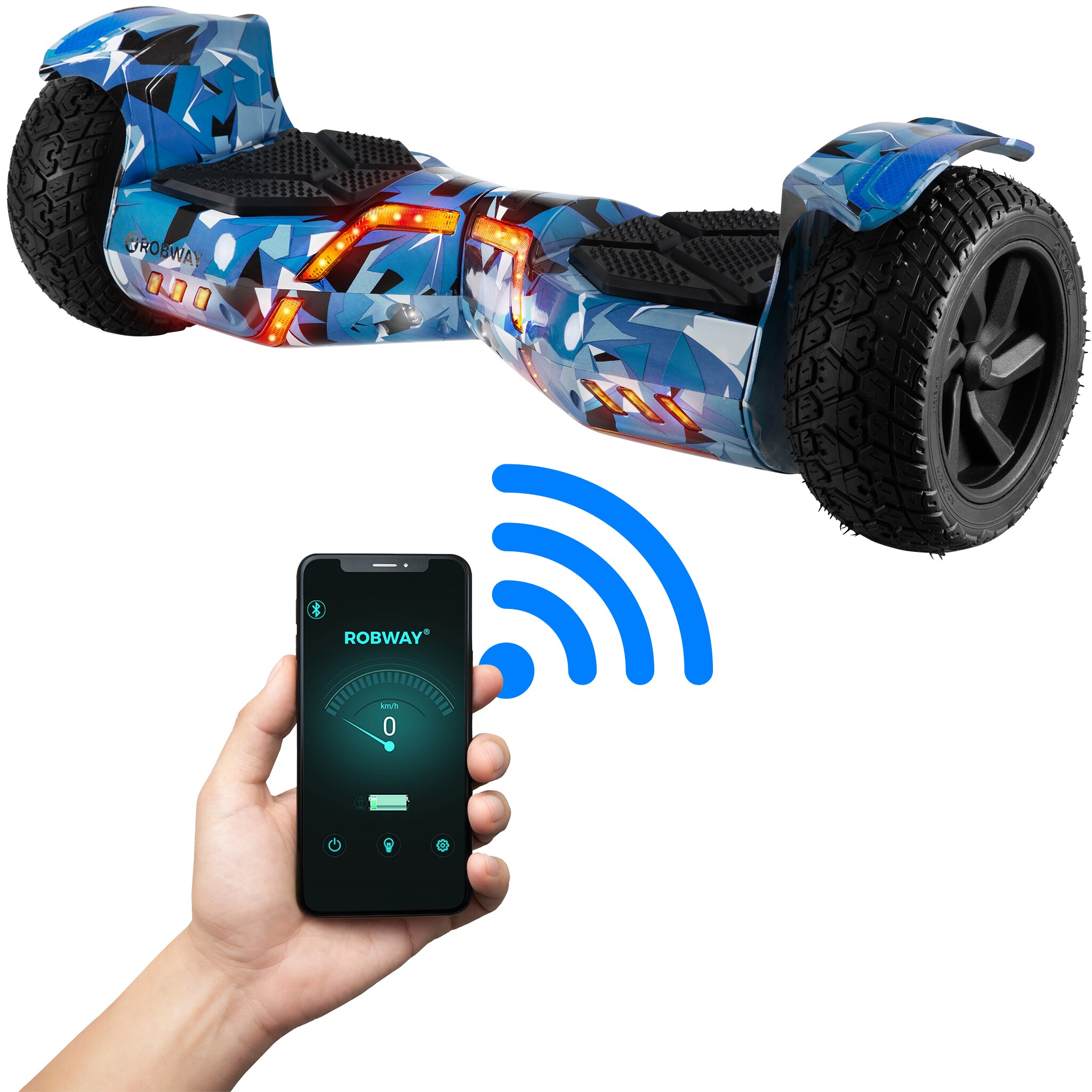 ROBWAY X2 Offroad-Hoverboard f&uuml;rs Gel&auml;nde, Erwachsene und Kinder, 8,5 Zoll, App, Bluetooth, 700 Watt (Navy Camo 2.0, Offroad) - Bild 1