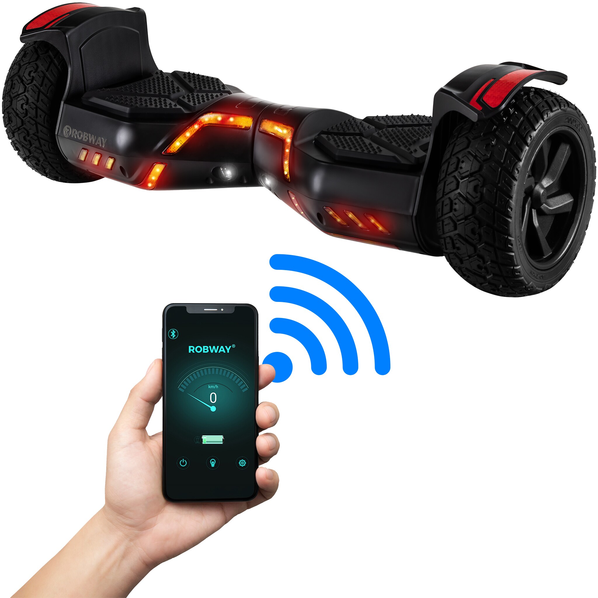 ROBWAY X2 Offroad-Hoverboard f&uuml;rs Gel&auml;nde, Erwachsene und Kinder, 8,5 Zoll, App, Bluetooth, 700 Watt (Schwarz Matt 2.0, Offroad) - Bild 1